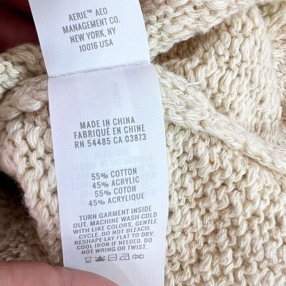 Aerie Sweater Womens Large Cream Beachy Voop Scoopneck Textured Knit Pullover NW - Picture 8 of 10